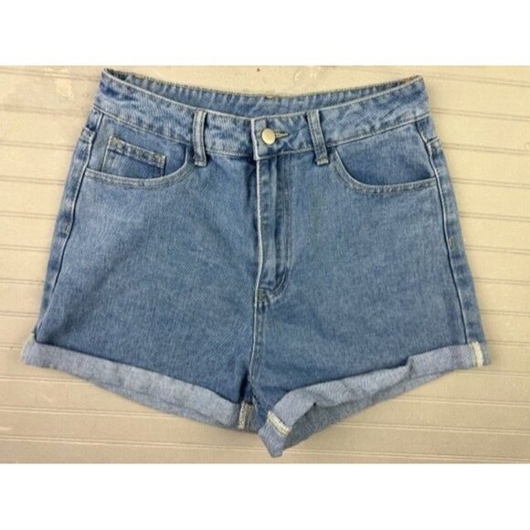 Shein Size 6 Womens Shorts High Rise Rolled Cuff Stretch Med Wash - Picture 1 of 3